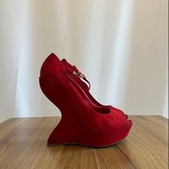 Vintage - Alexander McQueen Suede Peeptoe Wedge - Picture 3 of 3